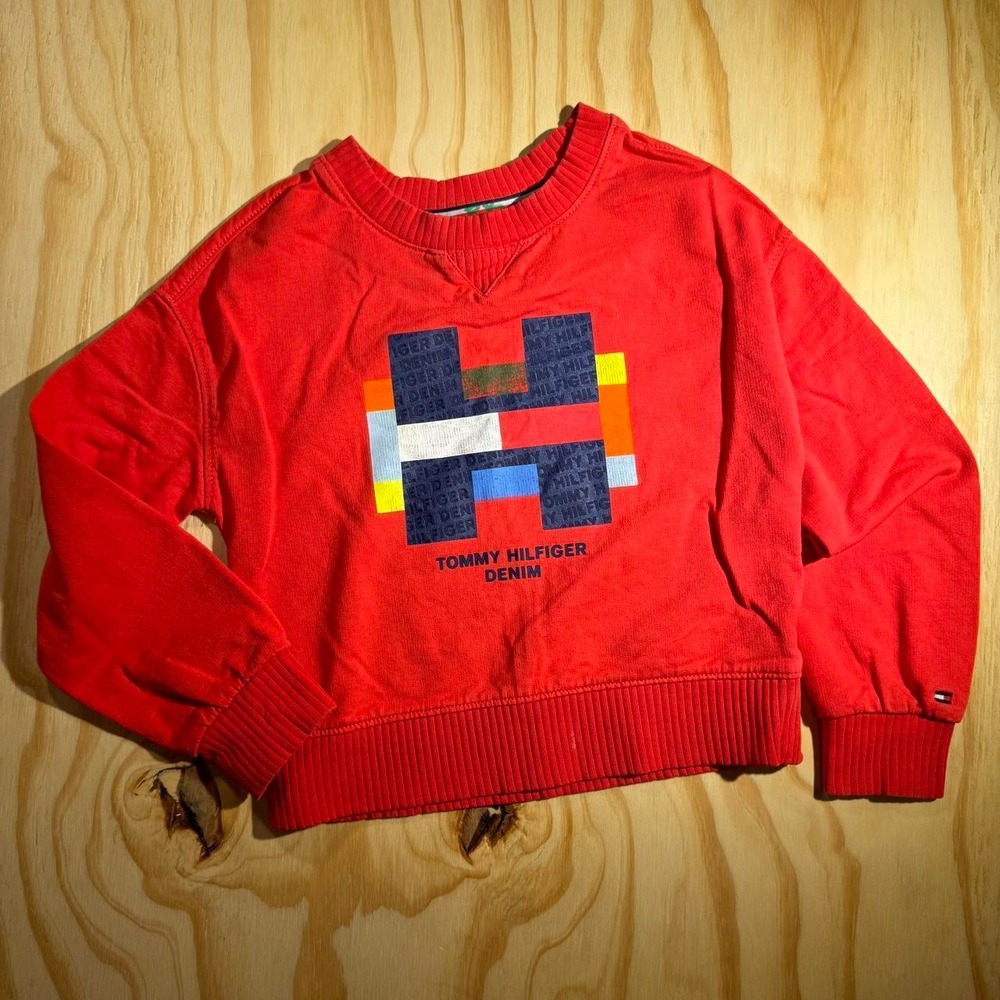 Tommy Hilfiger Kids Red Graphic Logo Crewneck Sweatshirt Size 6-7 S/P